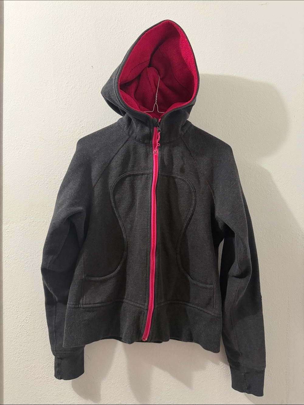 lululemon athletica Charcoal Hoodie with Pink Lining and Zip
